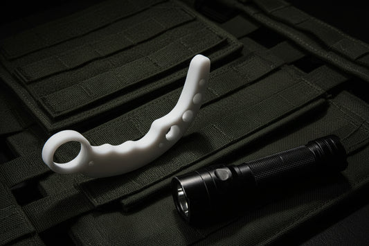 White plastic object on a teal background